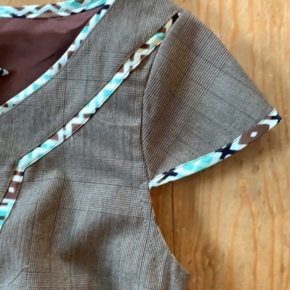 𝅺JENNIFER Reale Design Brown Plaid Tunic Mini Dress Boutique Designer 6 - Picture 12 of 16